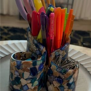 Handmade Epoxy resin Mosaic Pen/Makeup Holder
